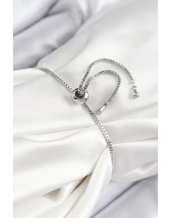 Pirinç Zirkon Taşlı Kiraz Model Gümüş Renk Asansörlü Kadın Bileklik