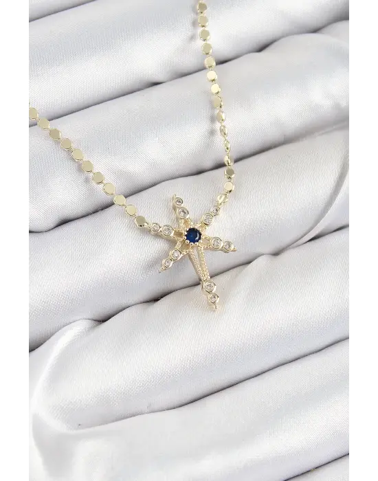 Pirinç Zirkon Taşlı Kutup Yıldızı Model Ezme Zincir Gold Renk Kadın Kolye