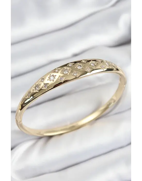 Pirinç Zirkon Taşlı Kutup Yıldızı Model Gold Renk Kadın Kelepçe