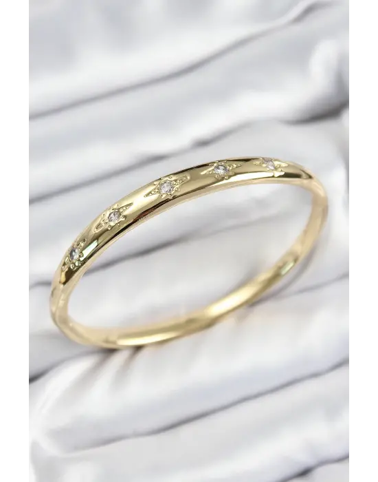 Pirinç Zirkon Taşlı Kutup Yıldızı Model Gold Renk Kadın Kelepçe