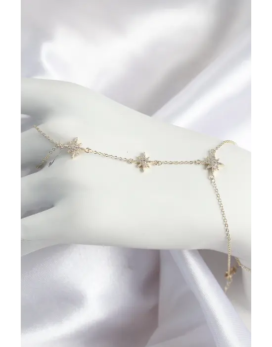 Pirinç Zirkon Taşlı Kutup Yıldızı Model Gold Renk Kadın Şahmeran