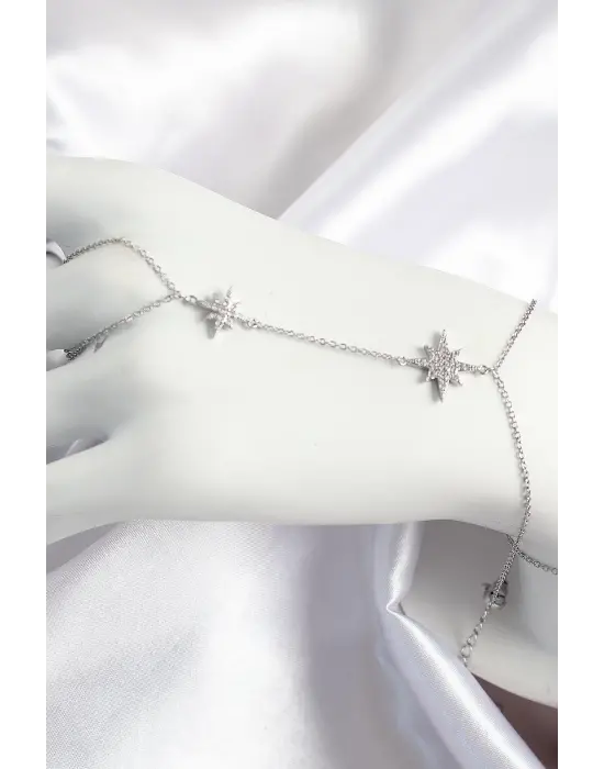 Pirinç Zirkon Taşlı Kutup Yıldızı Model Gümüş Renk Kadın Şahmeran