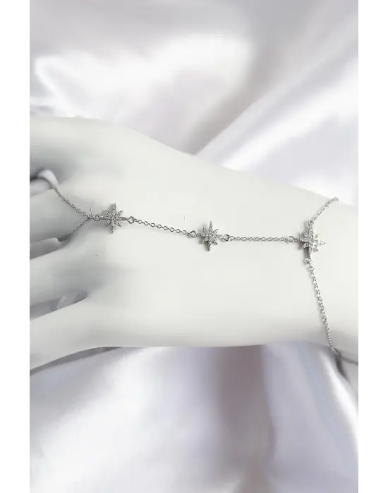 Pirinç Zirkon Taşlı Kutup Yıldızı Model Gümüş Renk Kadın Şahmeran