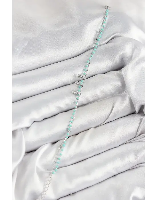 Pirinç Zirkon Taşlı Mavi Boncuklu Model Gümüş Renk Kadın Bileklik