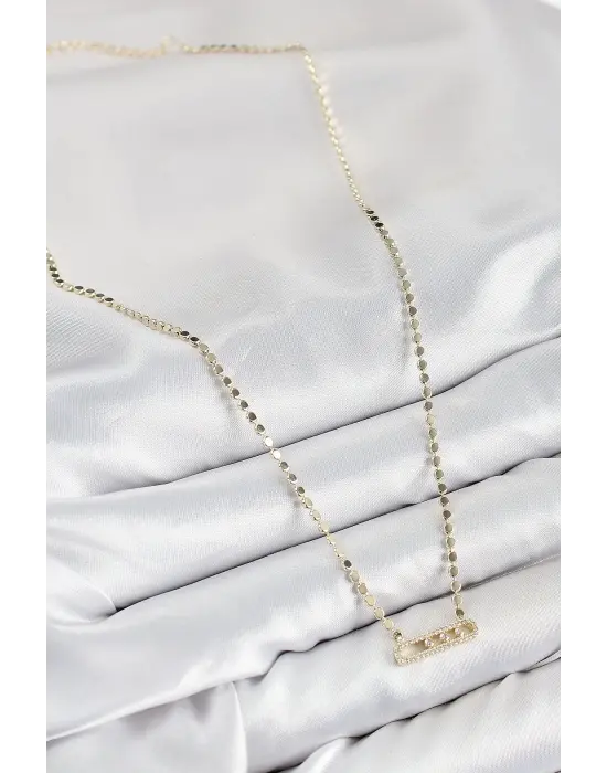 Pirinç Zirkon Taşlı Messika Model Ezme Zincir Gold Renk Kadın Kolye