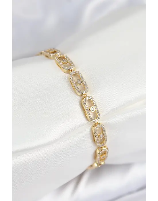 Pirinç Zirkon Taşlı Messika Model Gold Renk VIP Seri Kadın Bileklik