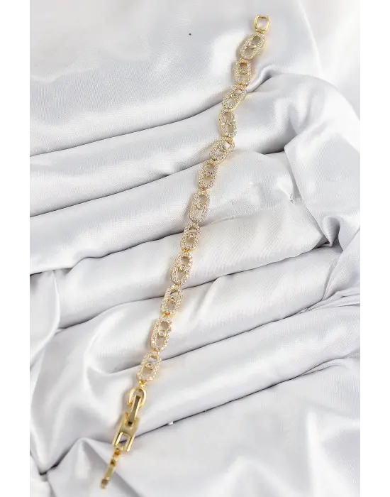 Pirinç Zirkon Taşlı Messika Model Gold Renk VIP Seri Kadın Bileklik