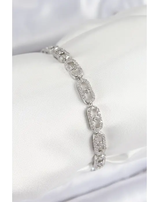 Pirinç Zirkon Taşlı Messika Model Gümüş Renk VIP Seri Kadın Bileklik