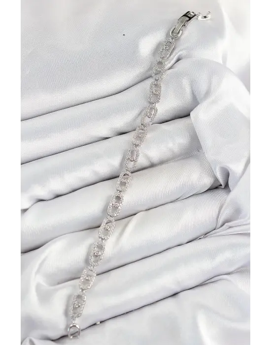 Pirinç Zirkon Taşlı Messika Model Gümüş Renk VIP Seri Kadın Bileklik