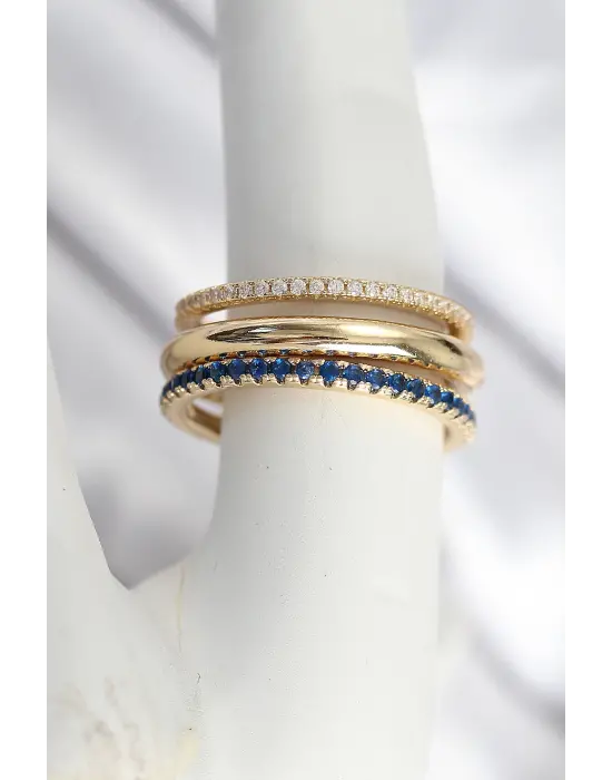 Pirinç Zirkon Taşlı Mix Renk 3Lü Kadın Yüzük