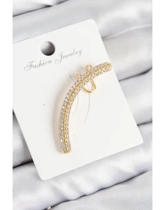 Çelik Zirkon Taşlı Model Gold Renk Sağ Kıkırdak Küpe