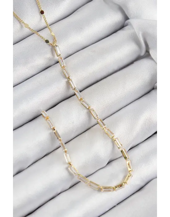 Pirinç Zirkon Taşlı Model Gold Renk Y Kolye