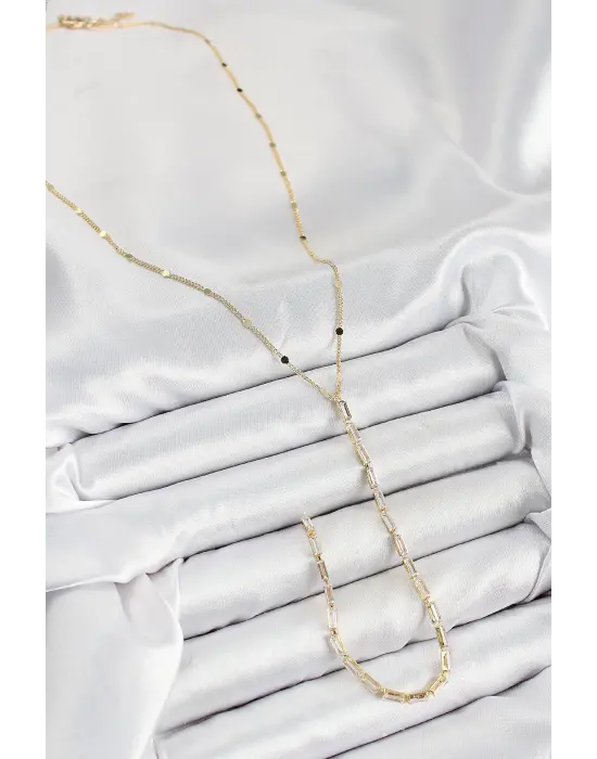 Pirinç Zirkon Taşlı Model Gold Renk Y Kolye