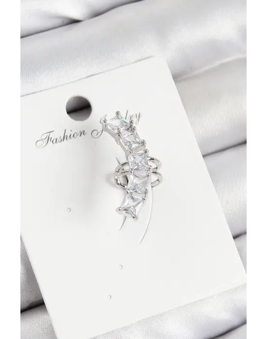 Pirinç Zirkon Taşlı Model Gümüş Renk Sağ Kıkırdak Küpe