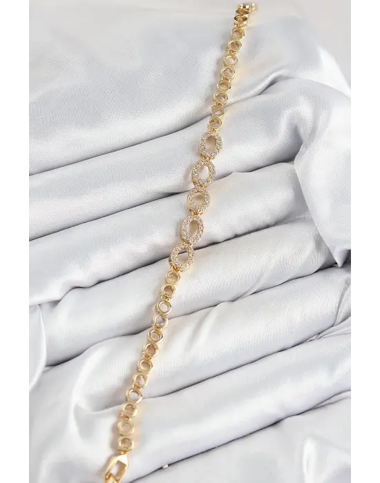 Pirinç Zirkon Taşlı Oval Model Gold Renk Kadın Bileklik