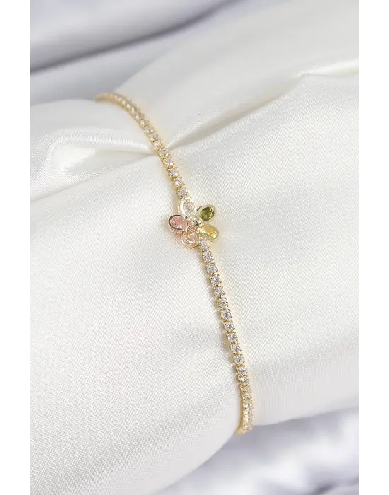 Pirinç Zirkon Taşlı Papatya Model Gold Renk Kadın Bilekilk