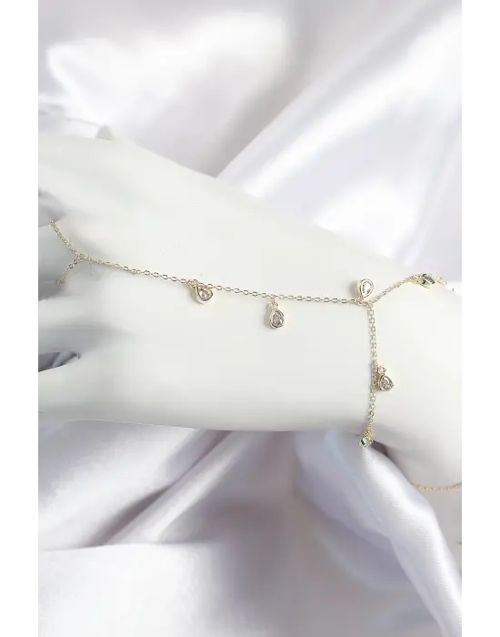 Pirinç Zirkon Taşlı Sallantılı Damla Model Gold Renk Kadın Şahmeran