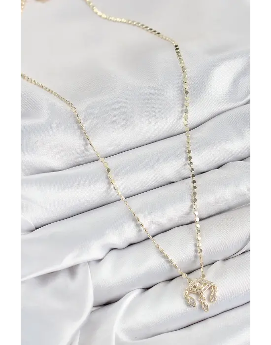 Pirinç Zirkon Taşlı Sallantılı Göz Model Ezme Zincir Gold Renk Kadın Kolye