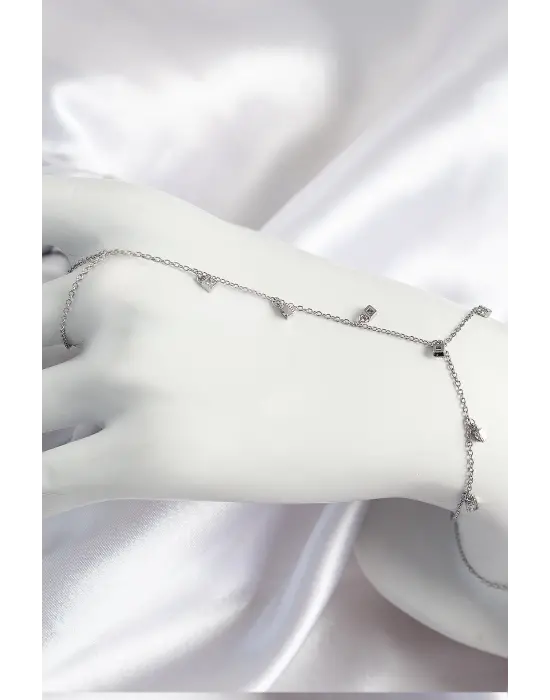 Pirinç Zirkon Taşlı Sallantılı Model Gümüş Renk Kadın Şahmeran