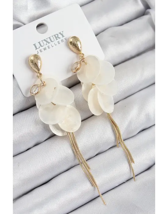 Pirinç Zirkon Taşlı Sallantılı Sedef Model Gold Renk Kadın Küpe