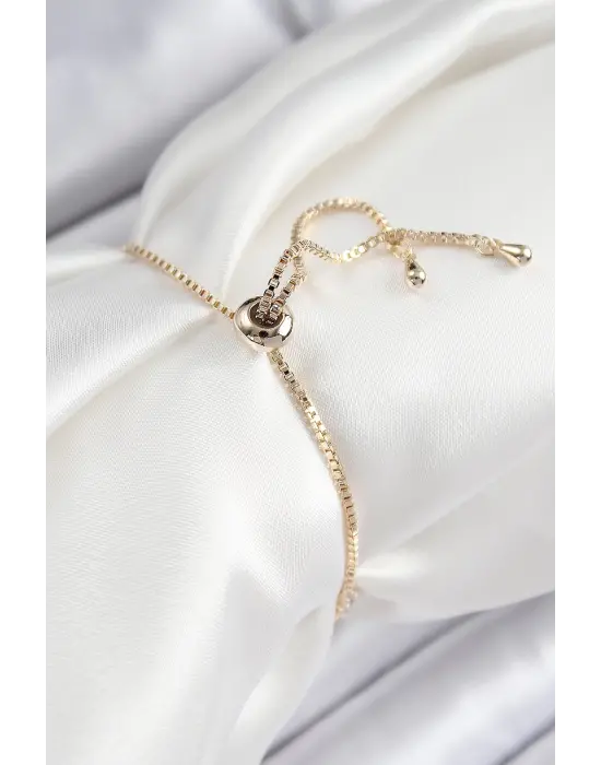 Pirinç Zirkon Taşlı Sıralı Yıldız Model Gold Renk Asansörlü Kadın Bileklik