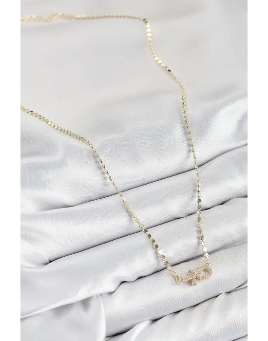 Pirinç Zirkon Taşlı Tifany Model Ezme Zincir Gold Renk Kadın Kolye