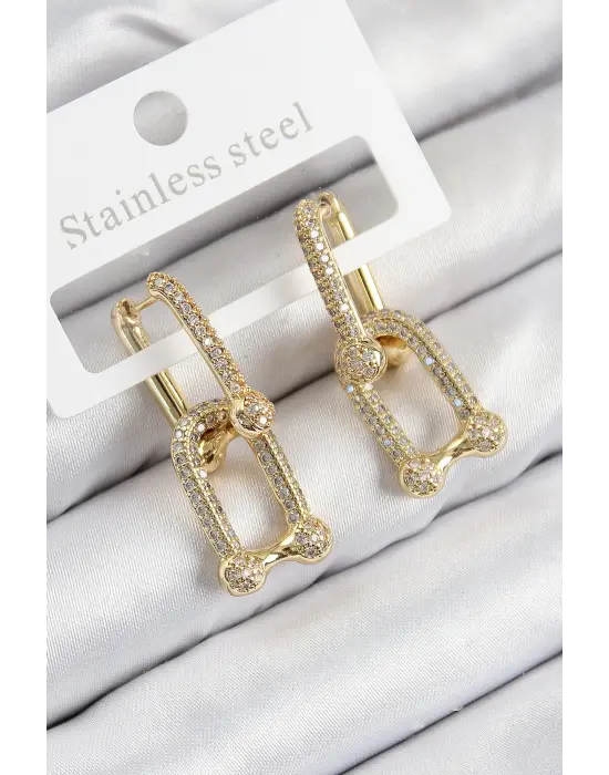 Pirinç Zirkon Taşlı Tifany Model Gold Renk Kadın Küpe