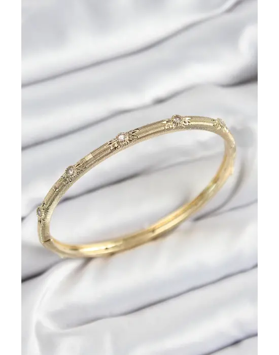 Pirinç Zirkon Taşlı Vintage Model Gold Renk Kadın Kelepçe