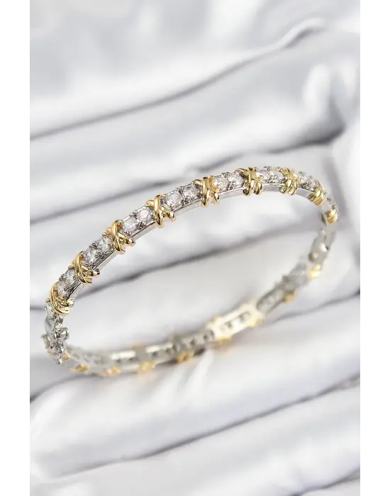 Pirinç Zirkon Taşlı XOXO Model Gümüş Ve Gold Renk Kadın Bileklik