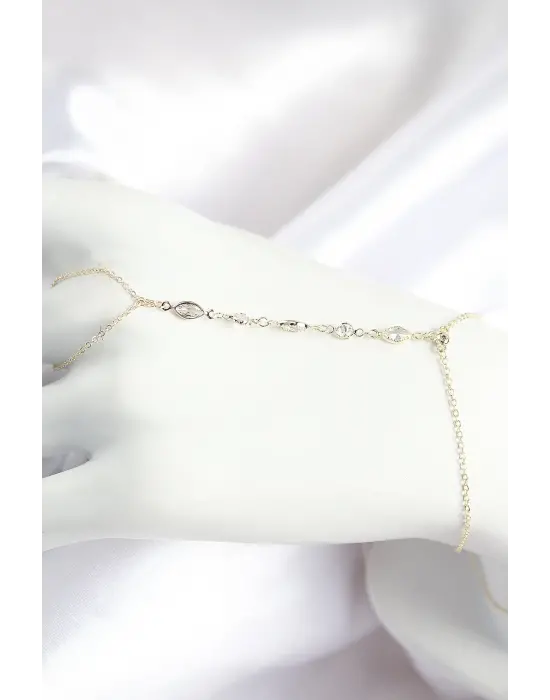 Pirinç Zirkon Taşlı Y Model Gold Renk Kadın Şahmeran