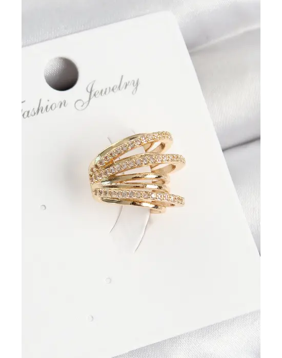 Çelik Zirkon Taşlı Yay Model Gold Renk Sağ Kıkırdak Küpe