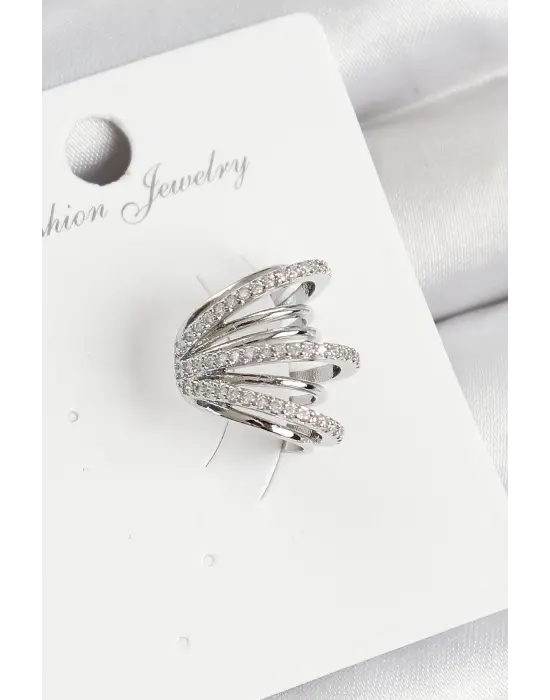 Pirinç Zirkon Taşlı Yay Model Gümüş Renk Sağ Kıkırdak Küpe