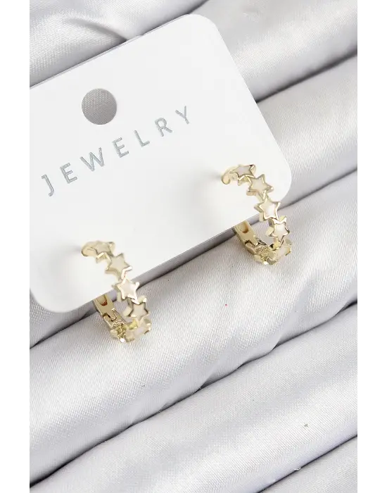 Pirinç Zirkon Taşlı Yıldız Model Gold Renk Kadın Küpe