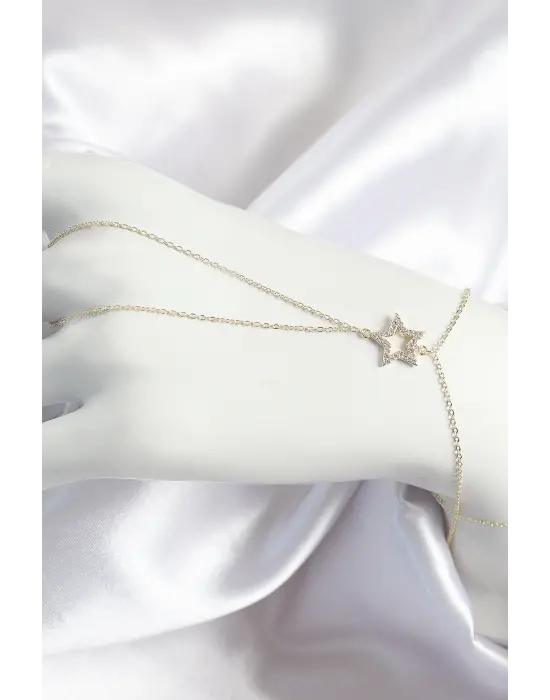 Pirinç Zirkon Taşlı Yıldız Model Gold Renk Kadın Şahmeran