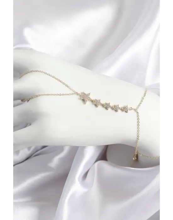 Pirinç Zirkon Taşlı Yıldız Model Gold Renk Kadın Şahmeran