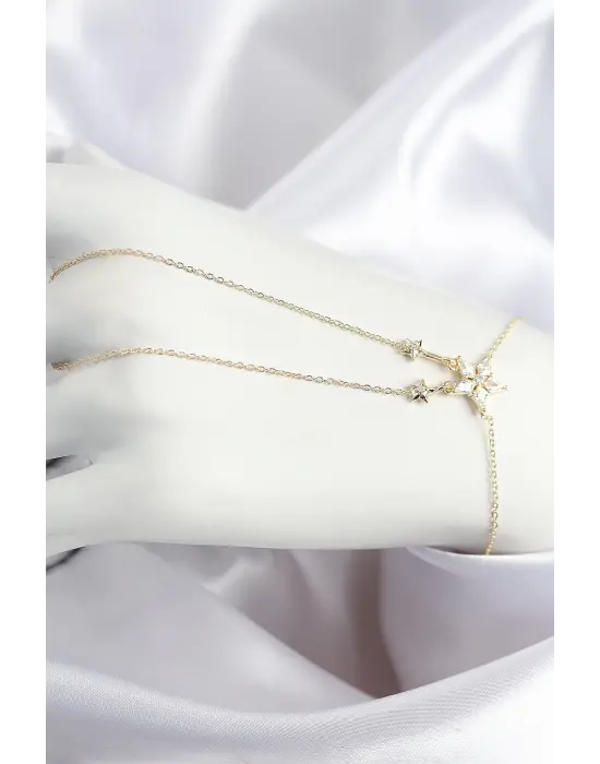 Pirinç Zirkon Taşlı Yıldız Model Gold Renk Şahmeran