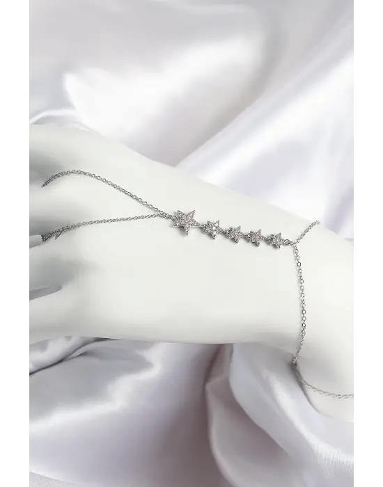 Pirinç Zirkon Taşlı Yıldız Model Gümüş Renk Kadın Şahmeran