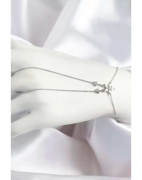 Pirinç Zirkon Taşlı Yıldız Model Gümüş Renk Şahmeran