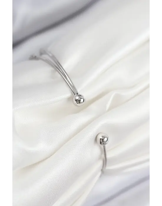 Pirinç Zirkon Taşlı Yıldız Ve İnci Model Gümüş Renk Kadın Bileklik