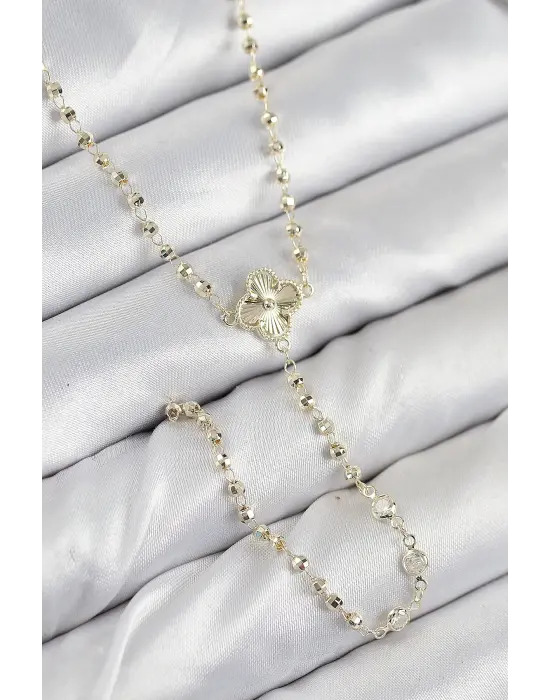 Pirinç Zirkon Taşlı Yonca Model Gold Renk Kadın Y Kolye