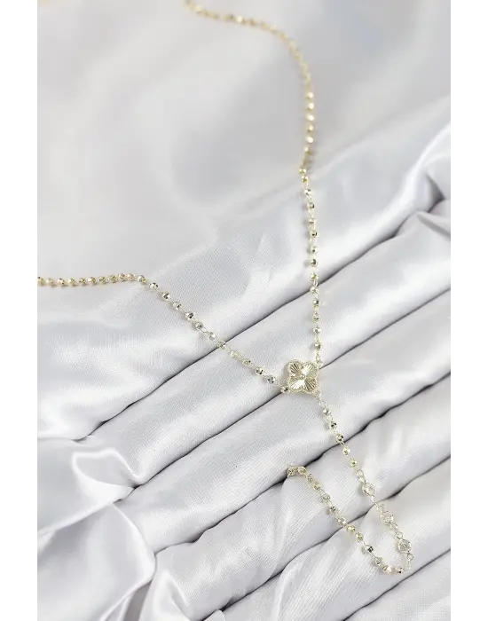 Pirinç Zirkon Taşlı Yonca Model Gold Renk Kadın Y Kolye