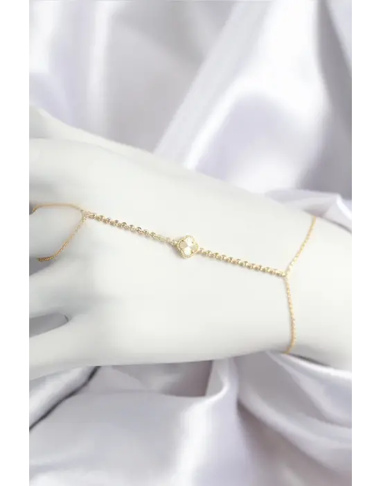 Pirinç Zirkon Taşlı Yonca Model Gold Renk Şahmeran