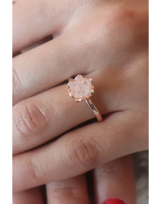 Pudra Lotus Çiçek Figür Altın Çelik Yüzük