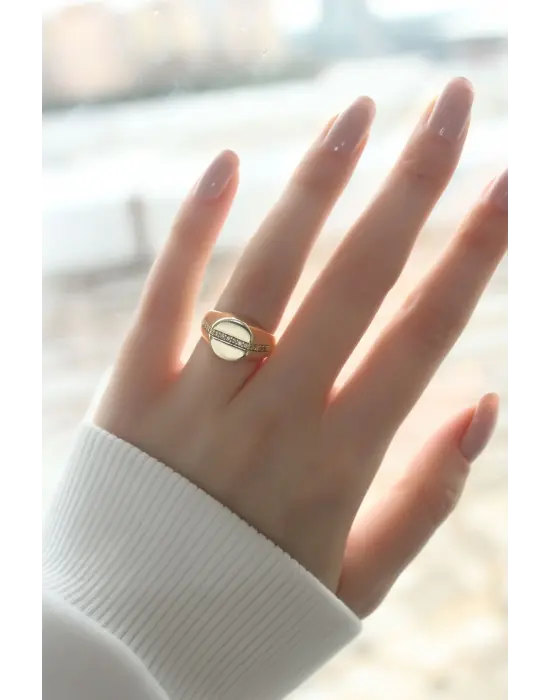 Punta Zirkon Taşlı Gold Kaplama Kadın Yüzük