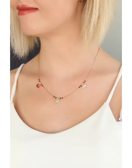 Renkli Boncuklu Bayan Kolye