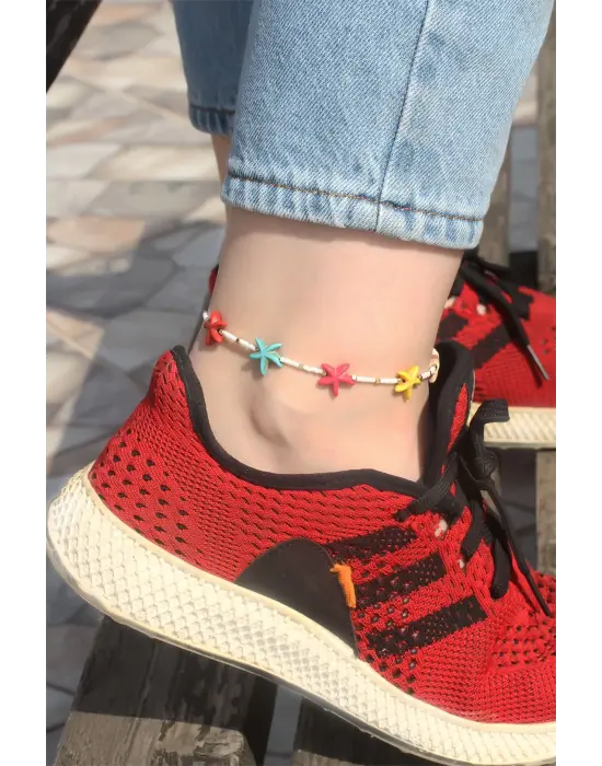 Renkli Deniz Yıldızı Tasarımlı Boncuklu Halhal