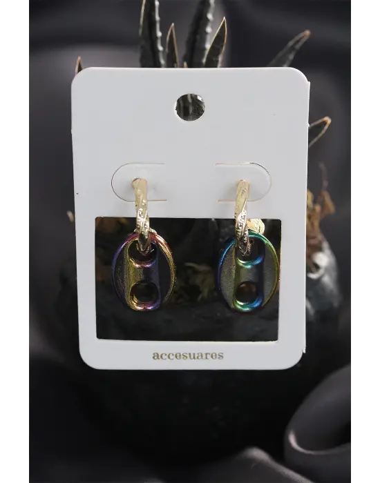 Renkli Hematit Taşlı Küpe Seti