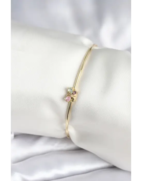 Renkli Kelebek Figür Gold Renk Pirinç Kadın Bileklik