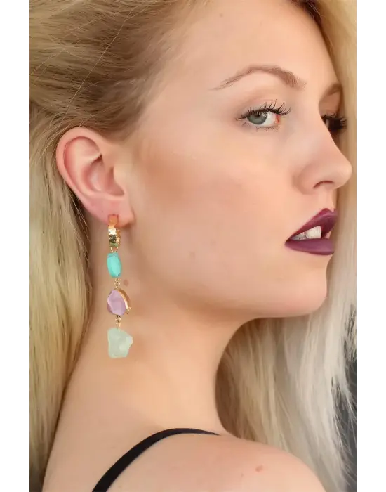 Renkli taş Tasarım Bayan Küpe