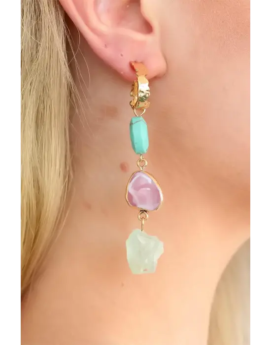 Renkli taş Tasarım Bayan Küpe